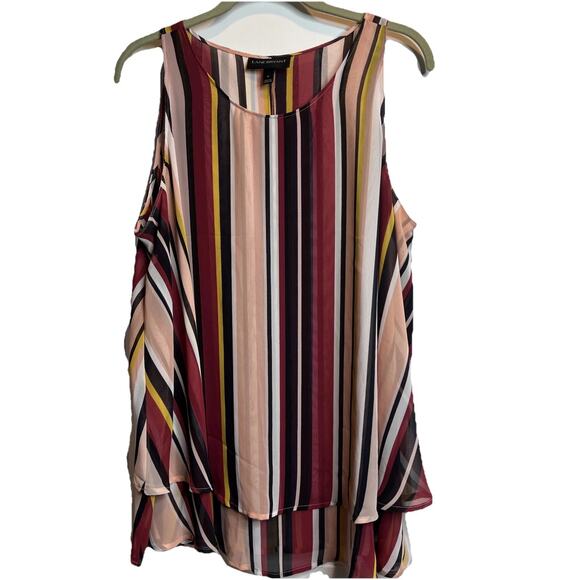Lane Bryant Size 16 Layered Swing Tank Top Pink Red Stripe Neck Sheer Plus - Picture 1 of 4